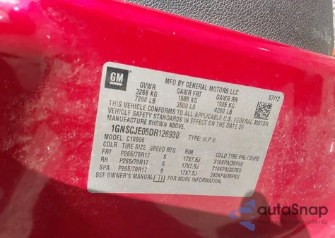 2013 Chevrolet Suburban 1500 Lt z USA, uszkodzony, nr VIN 1GNSCJE05DR126930